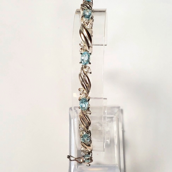 HAN Thai 925 Sterling Silver Oval Blue Stone CZ Accent Link Bracelet 7 5/8 Inch - Picture 1 of 6